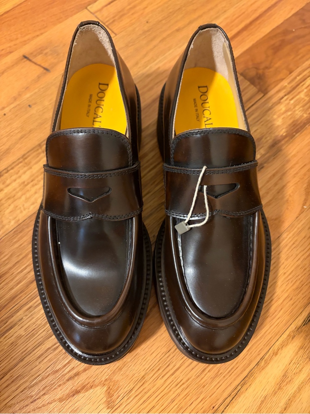 Doucal's Brown Leather Lug-Sole Penny Loafers